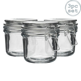 Argon Tableware - Glass Storage Jars - 350ml - Clear Seal - Pack of 3