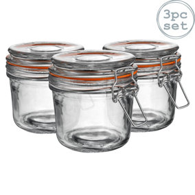 Argon Tableware - Glass Storage Jars - 350ml - Orange Seal - Pack of 3