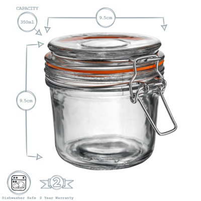 Argon Tableware - Glass Storage Jars - 350ml - White Seal - Pack of 3