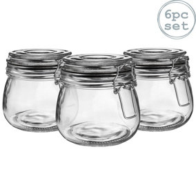 Argon Tableware - Glass Storage Jars - 500ml - Black Seal - Pack of 6