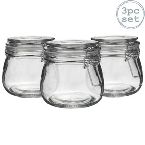 Argon Tableware - Glass Storage Jars - 500ml - Clear Seal - Pack of 3
