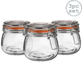 Argon Tableware - Glass Storage Jars - 500ml - Orange Seal - Pack of 3