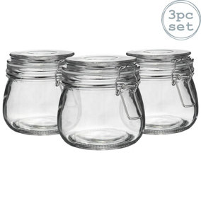 Argon Tableware - Glass Storage Jars - 500ml - White Seal - Pack of 3