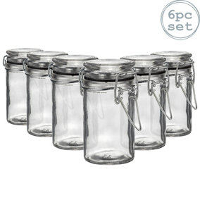 Argon Tableware - Glass Storage Jars - 70ml - Black Seal - Pack of 6