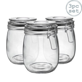 Argon Tableware - Glass Storage Jars - 750ml - Black Seal - Pack of 3