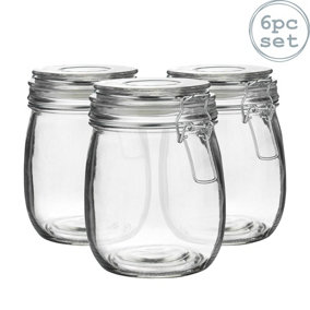 Argon Tableware - Glass Storage Jars - 750ml - Clear Seal - Pack of 6