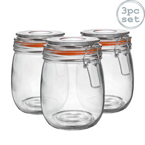 Argon Tableware - Glass Storage Jars - 750ml - Orange Seal - Pack of 3
