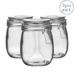 Argon Tableware - Glass Storage Jars - 750ml - White Seal - Pack of 3
