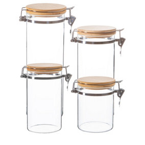Argon Tableware - Glass Storage Jars Set with Wooden Clip Lids - 4pc - Clear