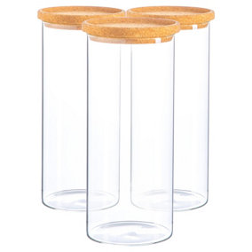 Argon Tableware - Glass Storage Jars with Cork Lids - 1.5 Litre - Pack of 3