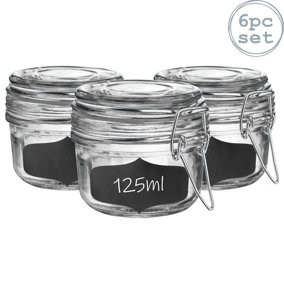 Argon Tableware - Glass Storage Jars with Labels - 125ml - Clear Seal - Pack of 6