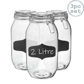Argon Tableware - Glass Storage Jars with Labels - 2 Litre - Clear Seal - Pack of 3
