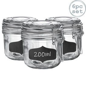 Argon Tableware - Glass Storage Jars with Labels - 200ml - Clear Seal - Pack of 6