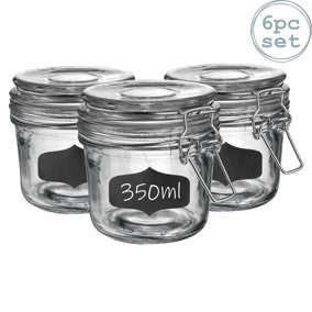 Argon Tableware - Glass Storage Jars with Labels - 350ml - Clear Seal - Pack of 6