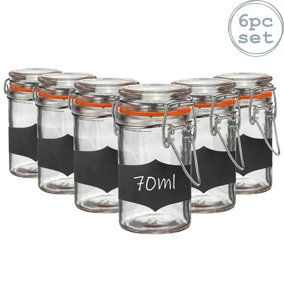 Argon Tableware - Glass Storage Jars with Labels - 70ml - Orange Seal - Pack of 6