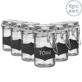 Argon Tableware - Glass Storage Jars with Labels - 70ml - White Seal - Pack of 6