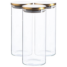 Argon Tableware - Glass Storage Jars with Metal Lids - 1.5 Litre - Gold - Pack of 3