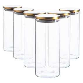 Argon Tableware - Glass Storage Jars with Metal Lids - 1.5 Litre - Gold - Pack of 6