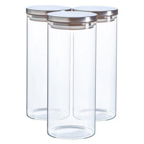 Argon Tableware - Glass Storage Jars with Metal Lids - 1.5 Litre - Silver - Pack of 3