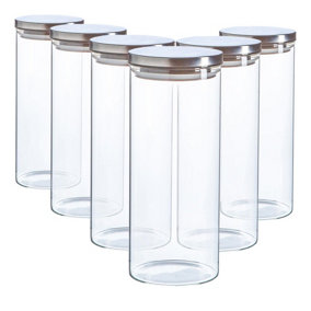 Argon Tableware - Glass Storage Jars with Metal Lids - 1.5 Litre - Silver - Pack of 6