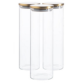 Argon Tableware - Glass Storage Jars with Metal Lids - 2 Litre - Gold - Pack of 3