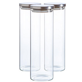 Argon Tableware - Glass Storage Jars with Metal Lids - 2 Litre - Silver - Pack of 3