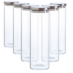 Argon Tableware - Glass Storage Jars with Metal Lids - 2 Litre - Silver - Pack of 6