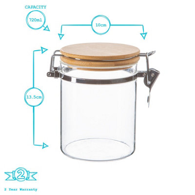 Argon Tableware - Glass Storage Jars with Wooden Clip Lids - 720ml - Pack of 6