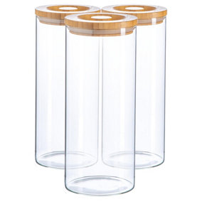 Argon Tableware - Glass Storage Jars with Wooden Lids - 1.5 Litre - Pack of 3