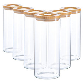 Argon Tableware - Glass Storage Jars with Wooden Lids - 1.5 Litre - Pack of 6