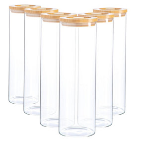 Argon Tableware - Glass Storage Jars with Wooden Lids - 2 Litre - Pack of 6