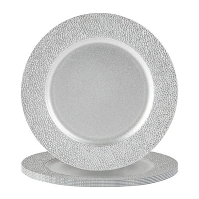 Argon Tableware - Hammered Charger Plates - 33cm - Silver - Pack of 6