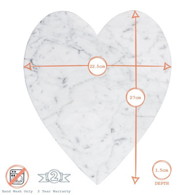 Argon Tableware - Heart Marble Chopping Board - 23 x 27cm