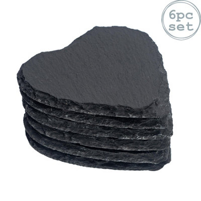 Argon Tableware - Heart Slate Coasters - 10cm - Pack of 6