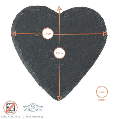 Argon Tableware - Heart Slate Coasters - 10cm - Pack of 6