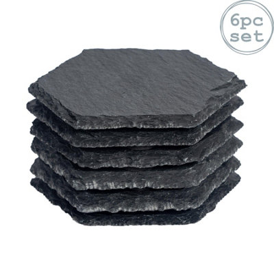 Argon Tableware - Hexagon Slate Coasters - 9.5 x 8.5cm - Pack of 6