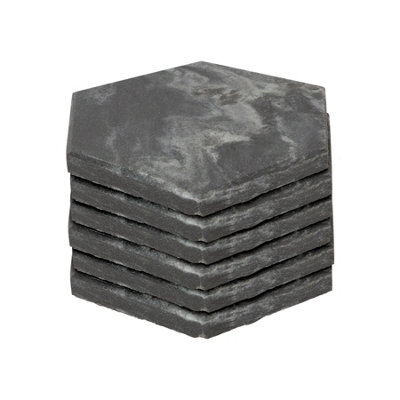 Argon Tableware Hexagonal Marble Coasters - 10cm - Black - Pack of 6