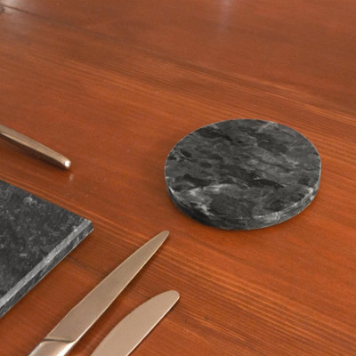 Argon Tableware - Marble Placemats & Round Coasters Set - 12pc - Black