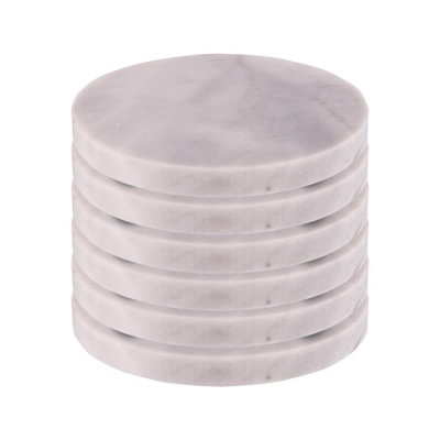 Argon Tableware - Marble Round Coasters - 10cm - White - Pack of 6
