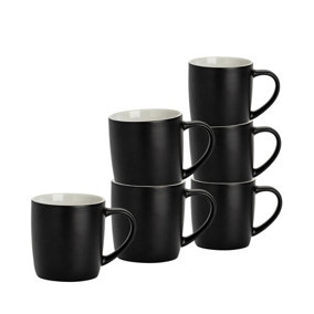 Argon Tableware - Matte Coloured Coffee Mugs - 350ml - Black - Pack of 6