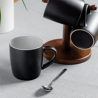 Argon Tableware - Matte Coloured Coffee Mugs - 350ml - Black - Pack of 6