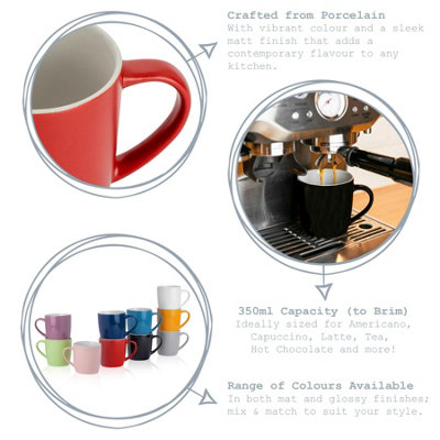 Argon Tableware - Matte Coloured Coffee Mugs - 350ml - Grey - Pack of 6