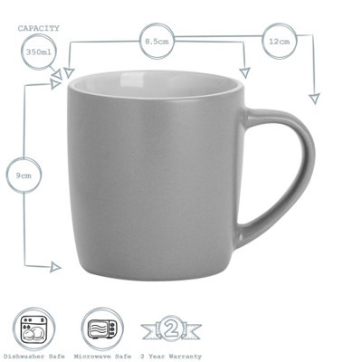 Argon Tableware - Matte Coloured Coffee Mugs - 350ml - Grey - Pack of 6