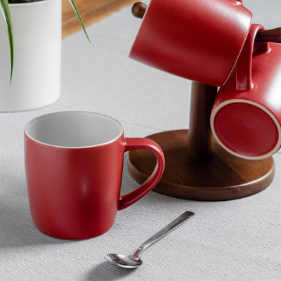 Argon Tableware - Matte Coloured Coffee Mugs - 350ml - Red - Pack of 6