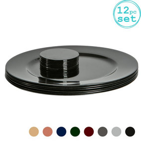 Argon Tableware - Metallic Charger Plates Set - 12pc - Black