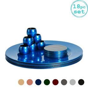 Argon Tableware - Metallic Charger Plates Set - 18pc - Blue