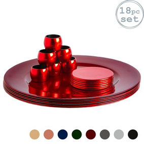 Argon Tableware - Metallic Charger Plates Set - 18pc - Red