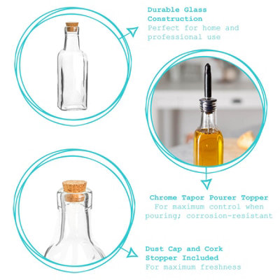 Argon Tableware - Olive Oil Pourer Bottles with Cork Lids - 170ml - Pack of 2