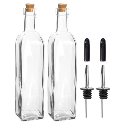 Argon Tableware - Olive Oil Pourer Bottles with Cork Lids - 500ml - Pack of 2