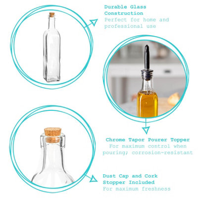 Argon Tableware - Olive Oil Pourer Bottles with Cork Lids - 500ml - Pack of 2